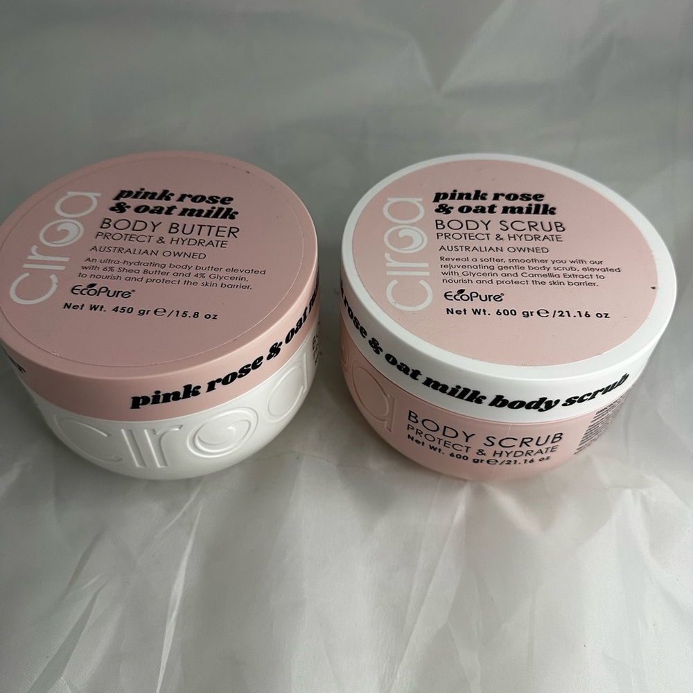 Ciroa Relax & Nourish Pink Rose & Oat Milk Body Butter 15.8oz & Scrub 21.16oz
